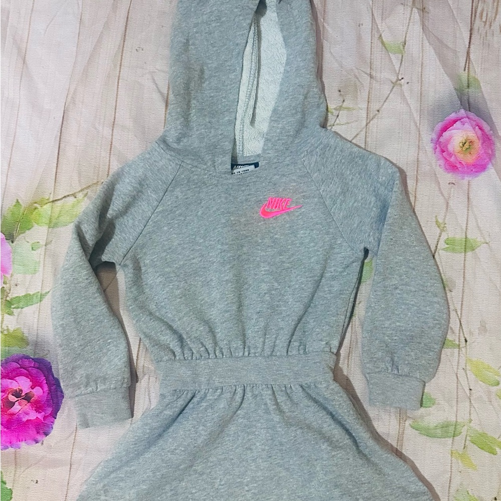 Nike Kids Heather Gray Hoodie Dress with Pink Logo